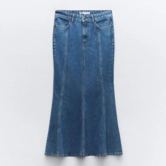 NWT ZARA NWT ZARA MID WAIST Z1975 DENIM MIDI SKIRT MID-BLUE - Picture 2 of 4